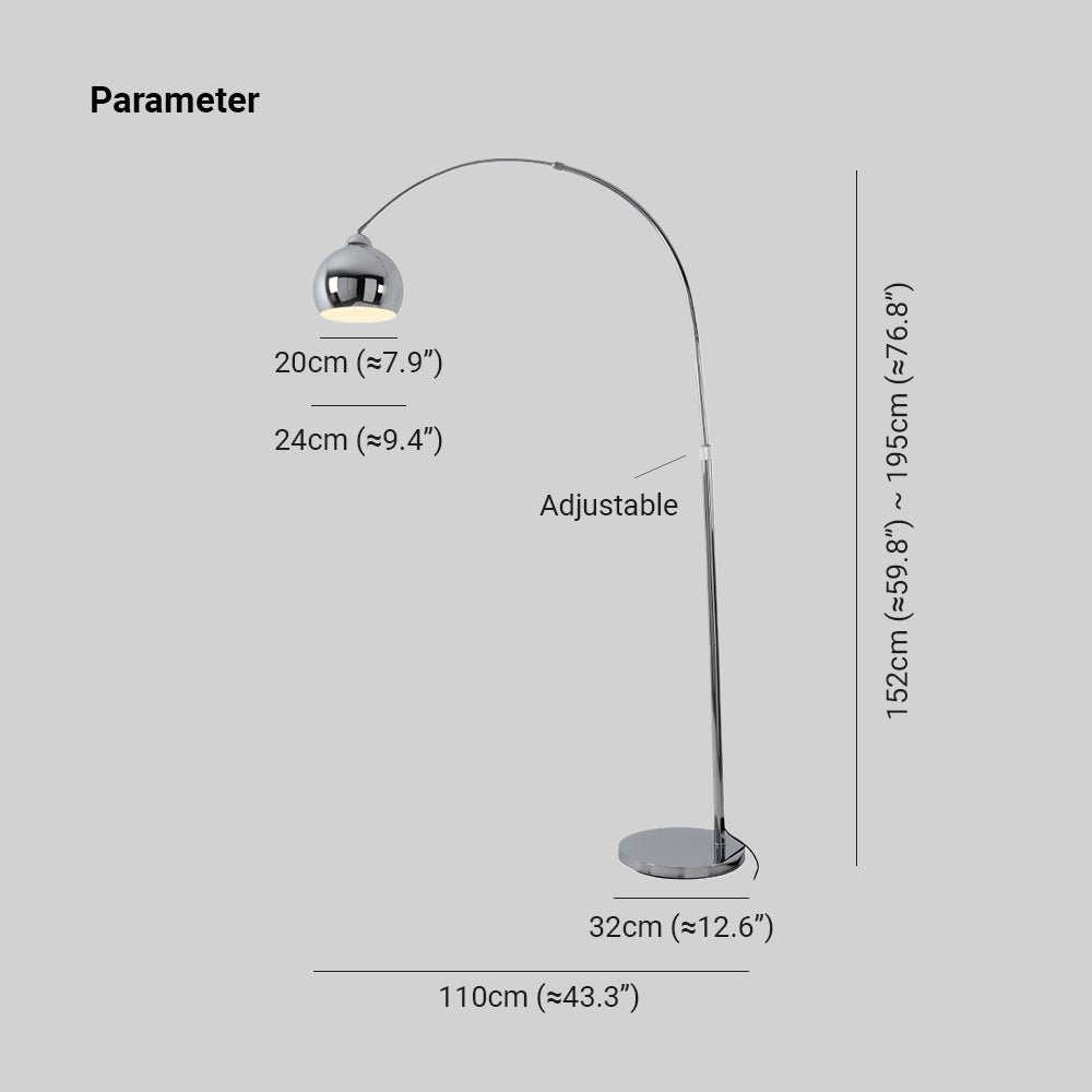 Elys Floor Lamp Modern Metal Chrome Arc Office Bedroom Living Room
