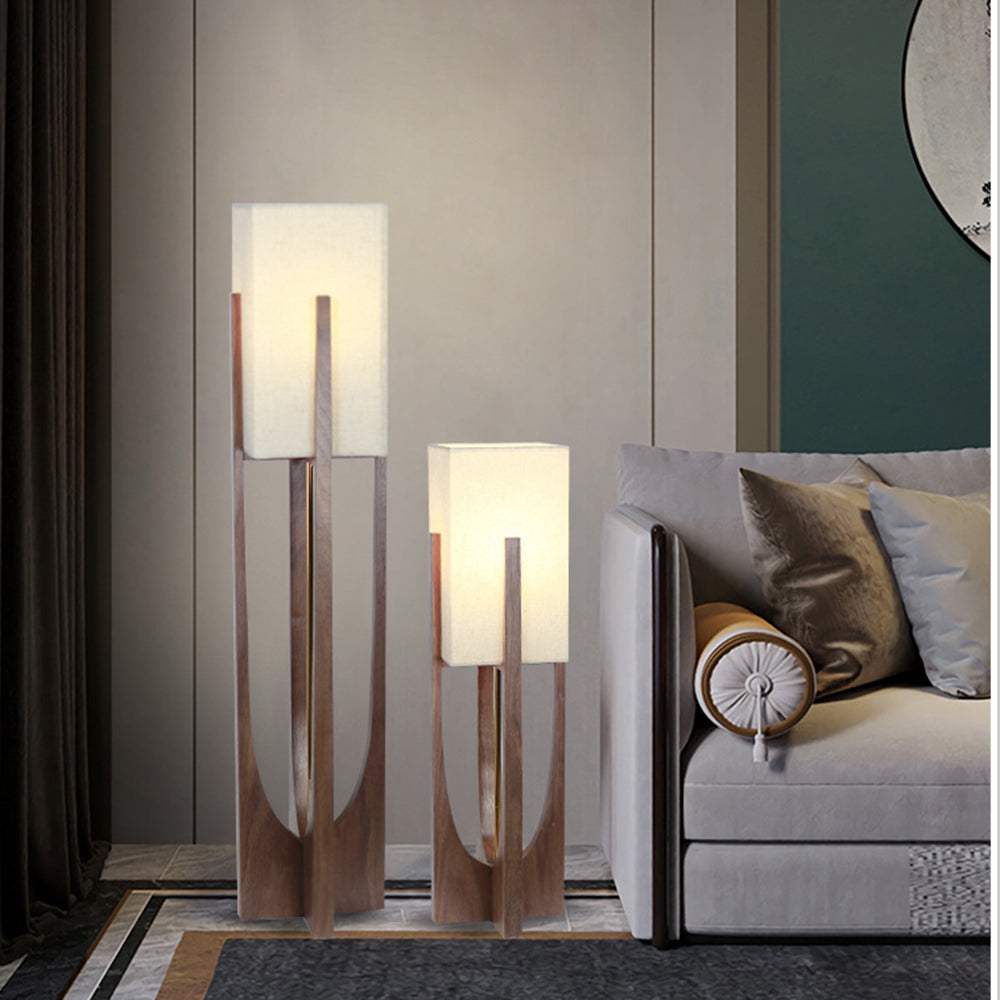 Nexa Lámpara de Pie Rectangular Madera Natural Tela Salón