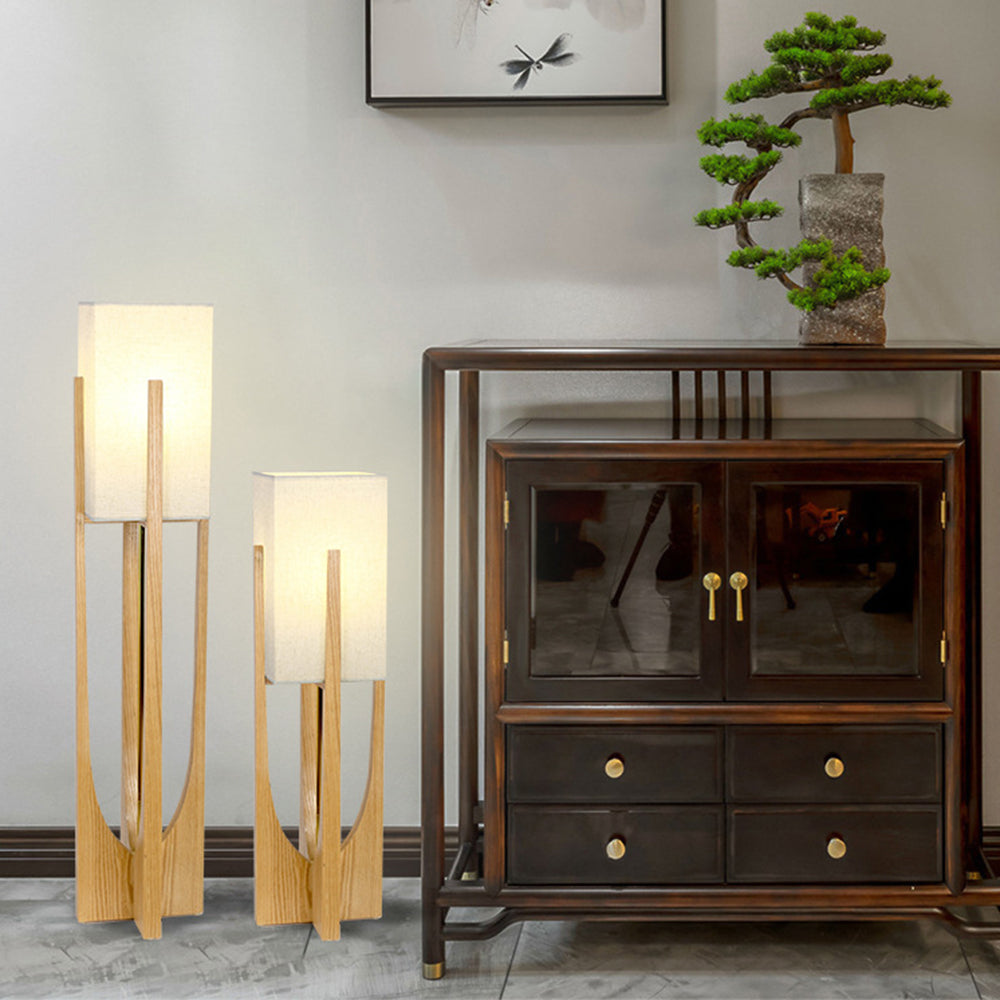 Nexa Lámpara de Pie Rectangular Madera Natural Tela Salón