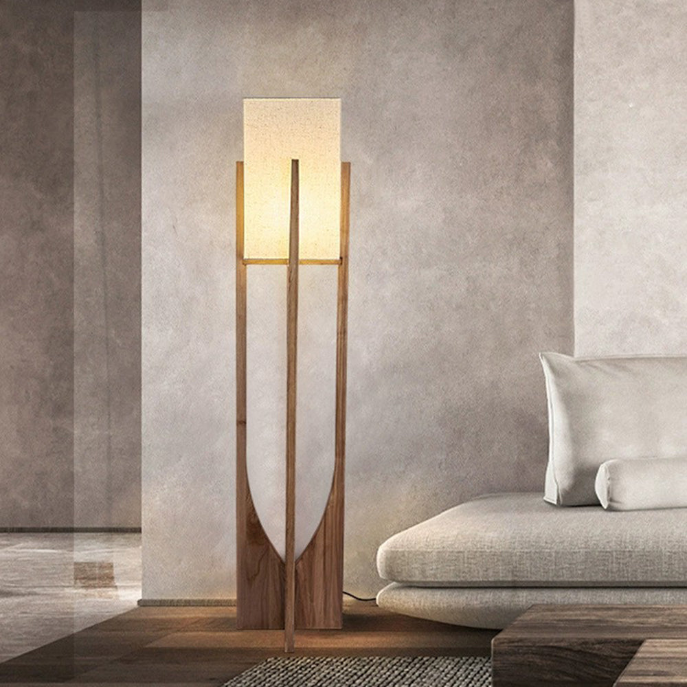 Nexa Lámpara de Pie Rectangular Madera Natural Tela Salón