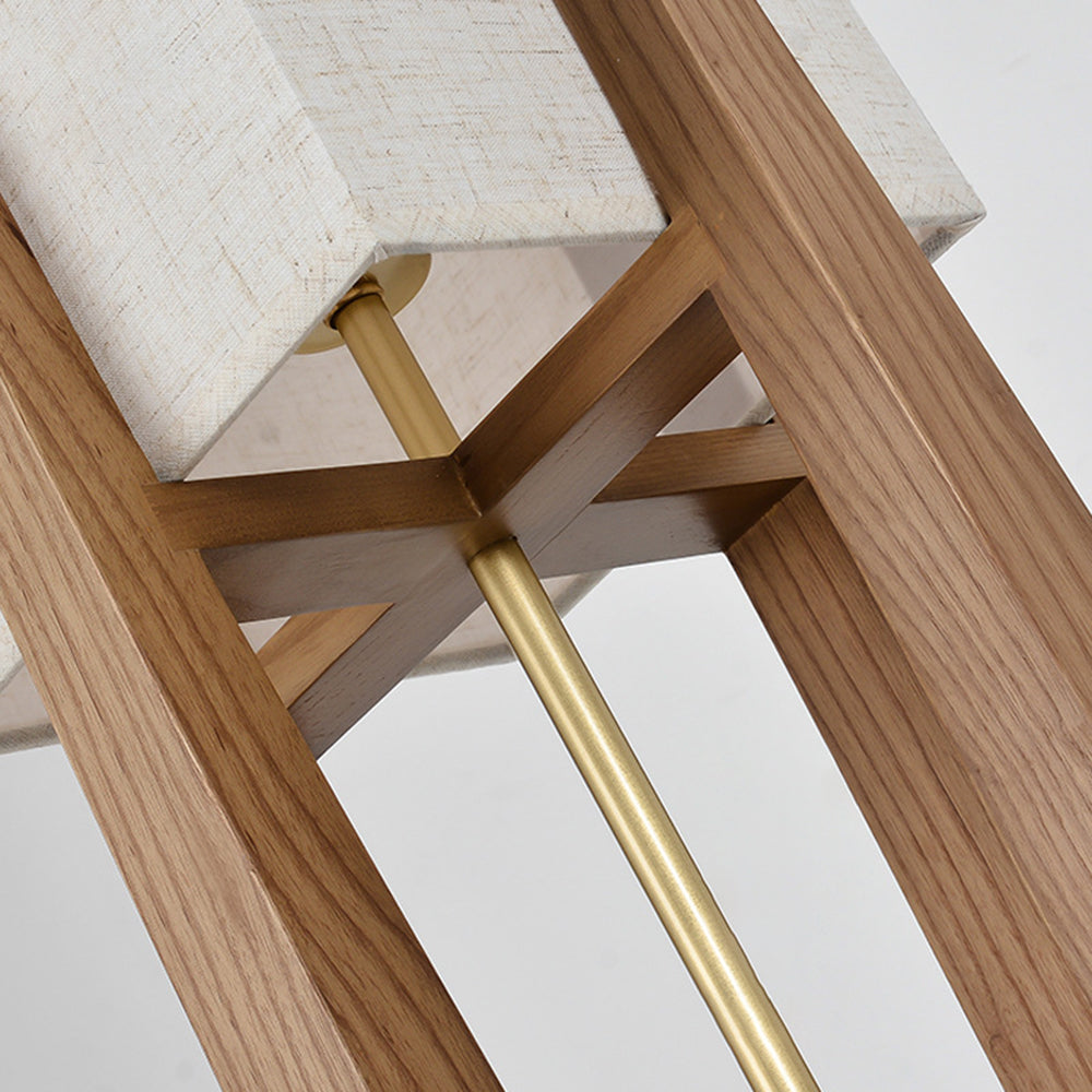 Nexa Lámpara de Pie Rectangular Madera Natural Tela Salón