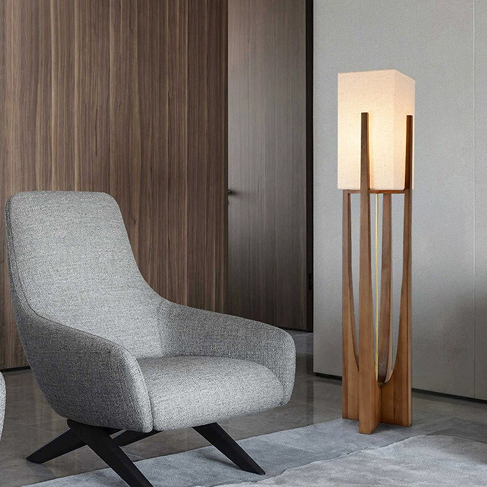 Nexa Lámpara de Pie Rectangular Madera Natural Tela Salón