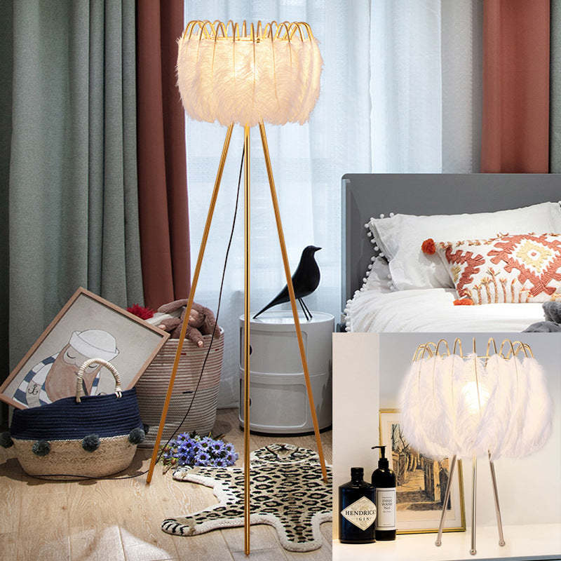 Yono Floor Lamp Artistic Tripod Feather Living Room Dining Room