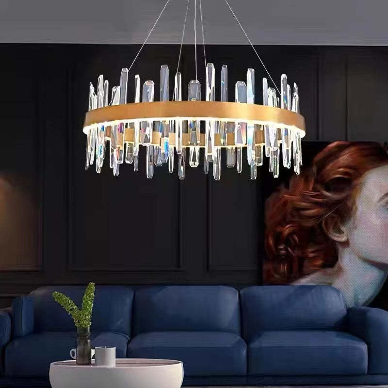 Aura Chandelier Modern Crystal Rings Stainless Steel Glass Living Room