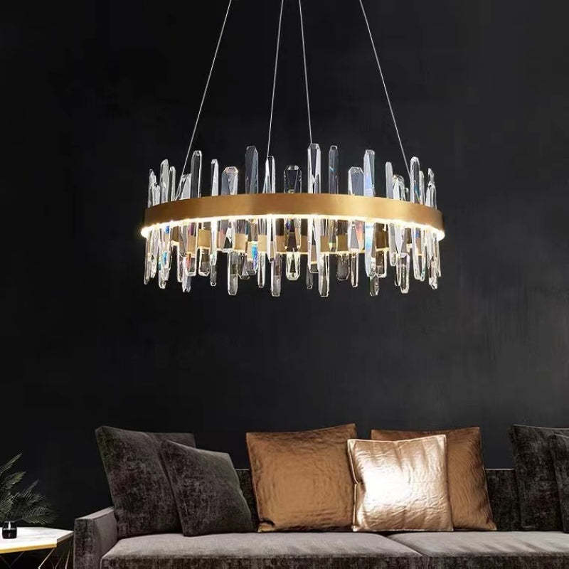 Aura Chandelier Modern Crystal Rings Stainless Steel Glass Living Room