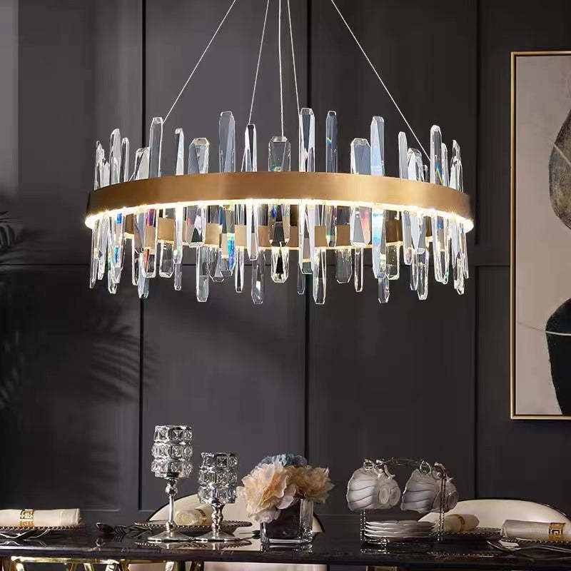 Aura Chandelier Modern Crystal Rings Stainless Steel Glass Living Room