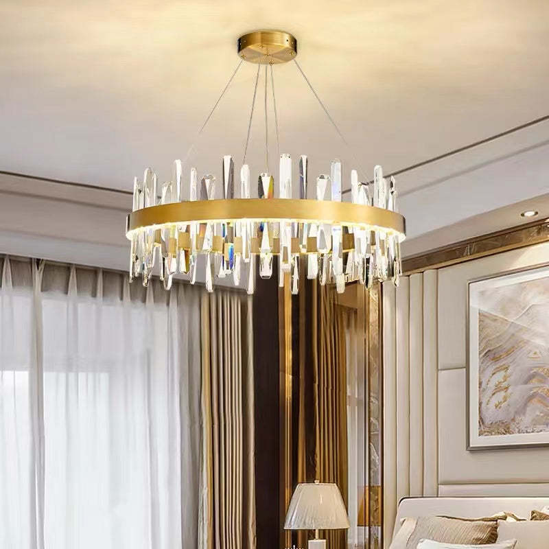 Aura Chandelier Modern Crystal Rings Stainless Steel Glass Living Room