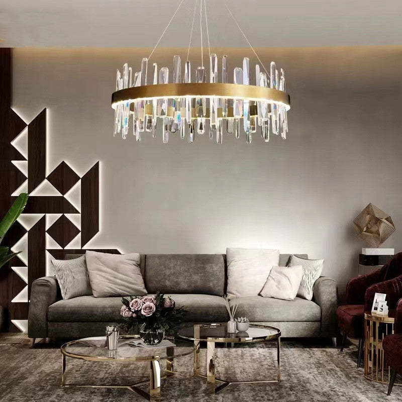 Aura Chandelier Modern Crystal Rings Stainless Steel Glass Living Room