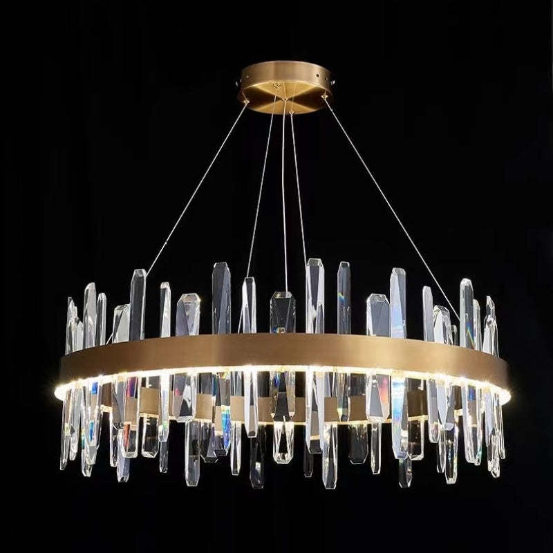 Aura Chandelier Modern Crystal Rings Stainless Steel Glass Living Room