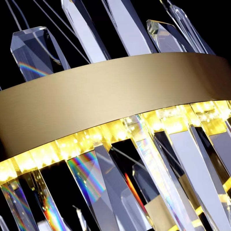 Aura Chandelier Modern Crystal Rings Stainless Steel Glass Living Room