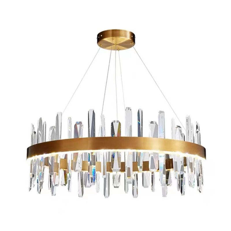 Aura Chandelier Modern Crystal Rings Stainless Steel Glass Living Room