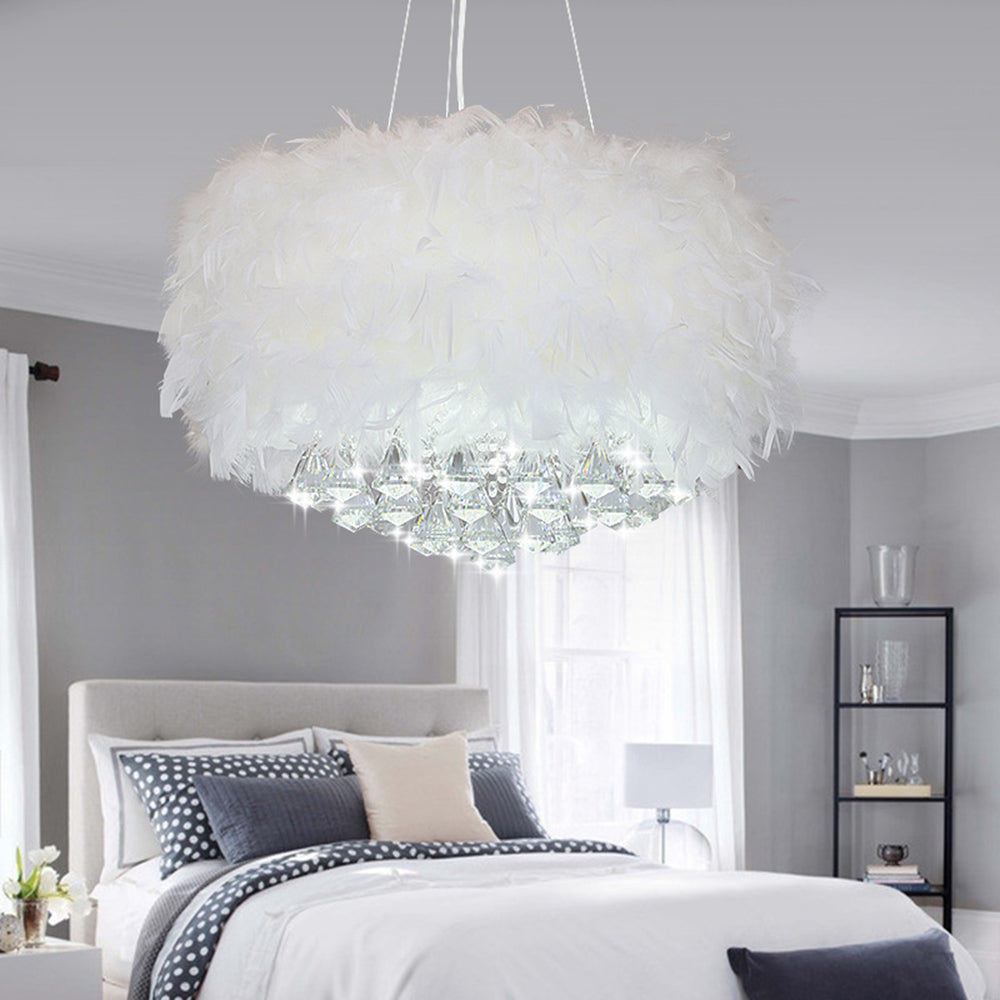 Aura Chandelier Round Luxury Modern Feather Glass Living Room Bedroom