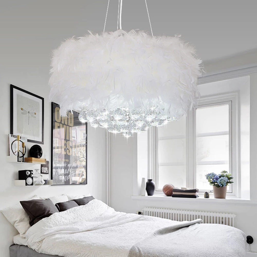 Aura Chandelier Round Luxury Modern Feather Glass Living Room Bedroom