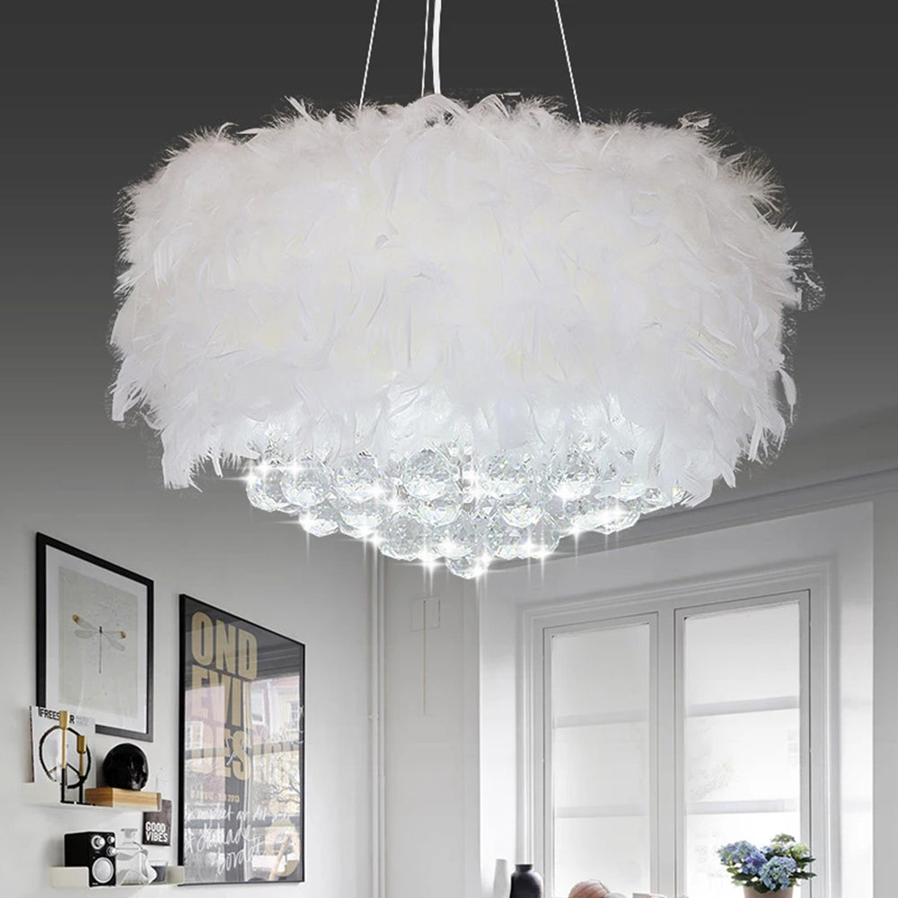Aura Chandelier Round Luxury Modern Feather Glass Living Room Bedroom