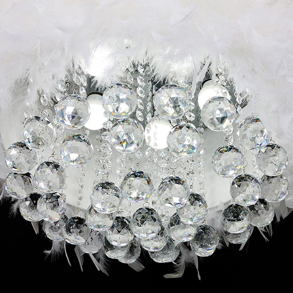 Aura Chandelier Round Luxury Modern Feather Glass Living Room Bedroom