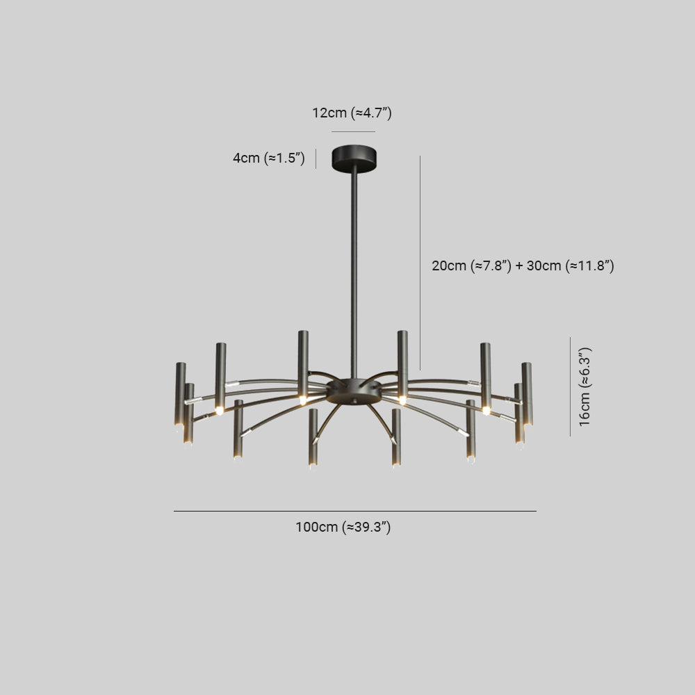 Aura Chandelier Modern Linear Metal Multi-Headed Blown Living Room