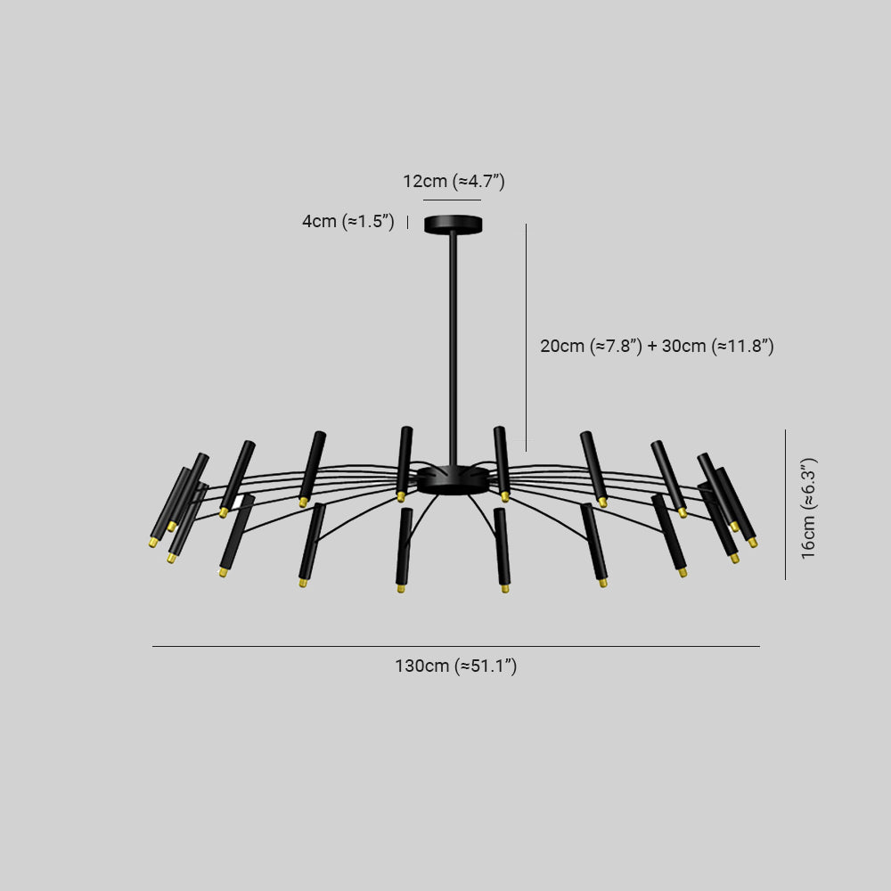 Aura Chandelier Modern Linear Metal Multi-Headed Blown Living Room