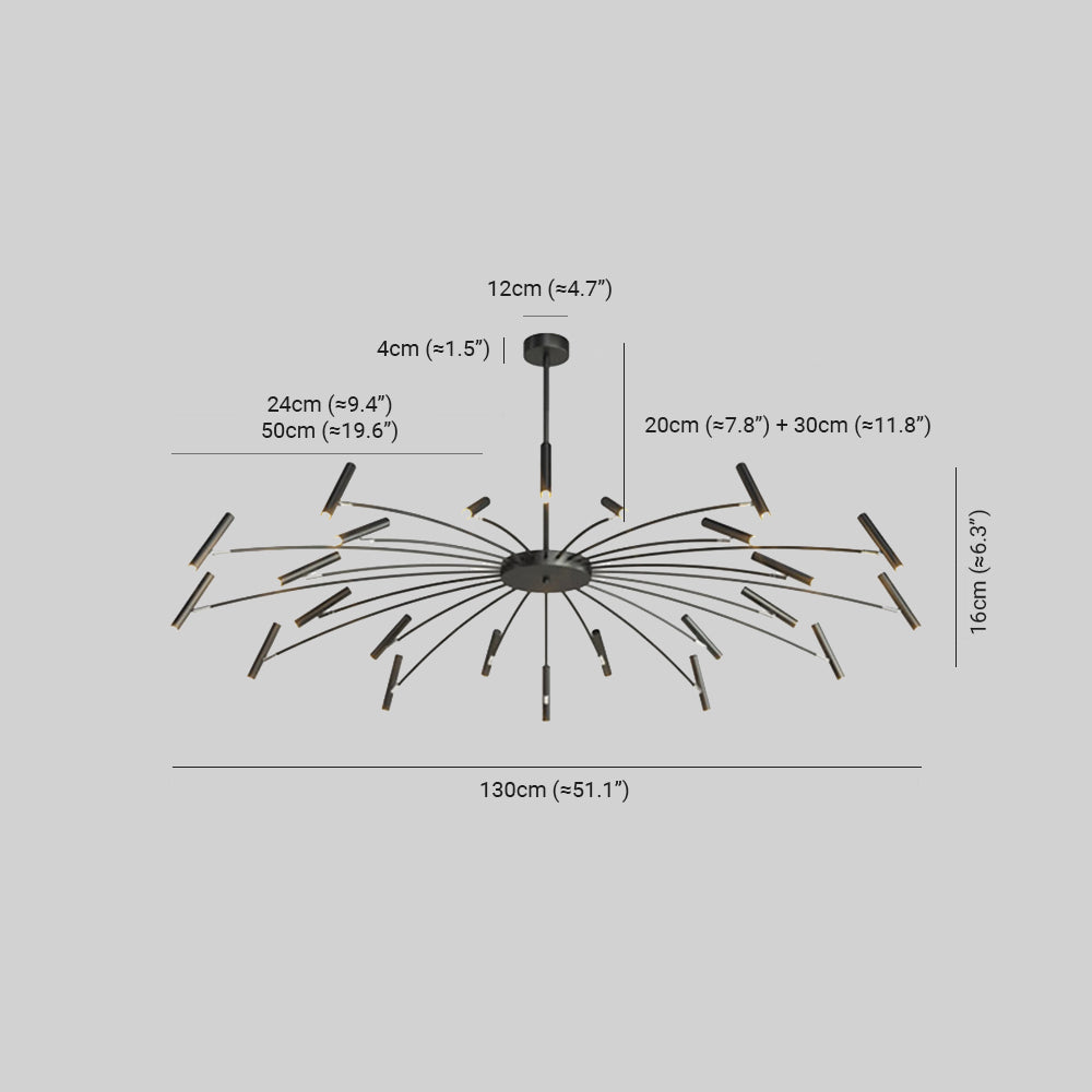 Aura Chandelier Modern Linear Metal Multi-Headed Blown Living Room