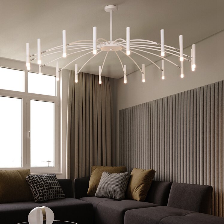 Aura Chandelier Modern Linear Metal Multi-Headed Blown Living Room