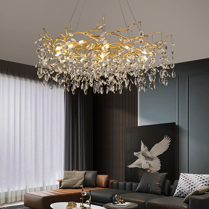 Aura Chandelier Contemporary Crystal Glass Gold Living Room Bedroom