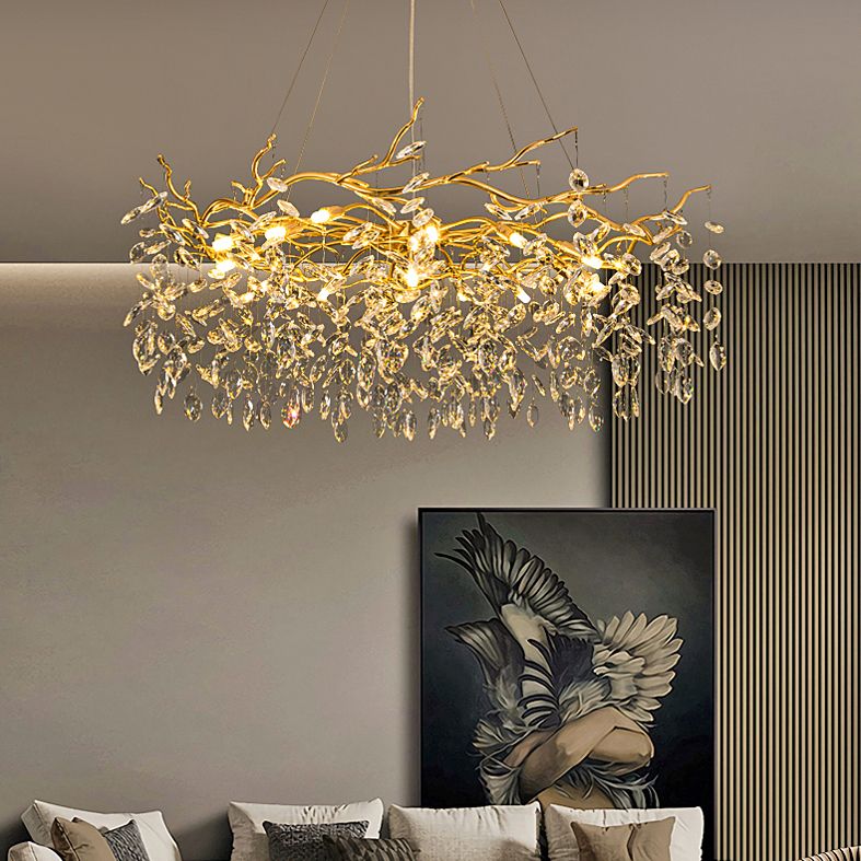 Aura Chandelier Contemporary Crystal Glass Gold Living Room Bedroom