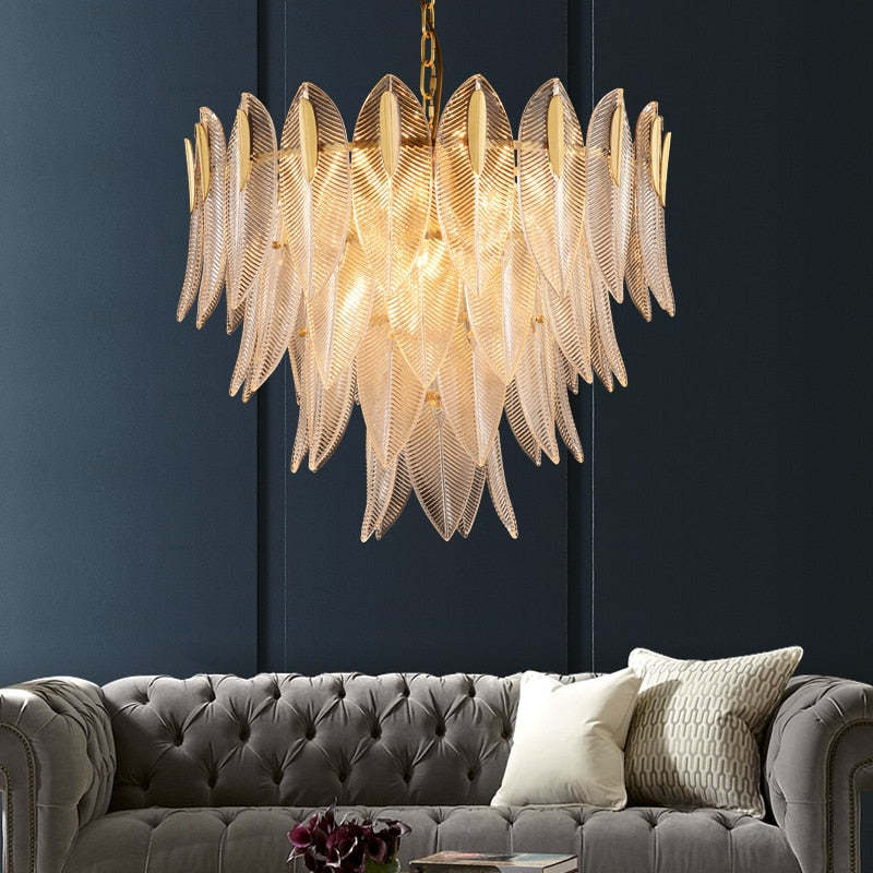 Aura Chandelier Modern Golden Feather Living Room Bedroom