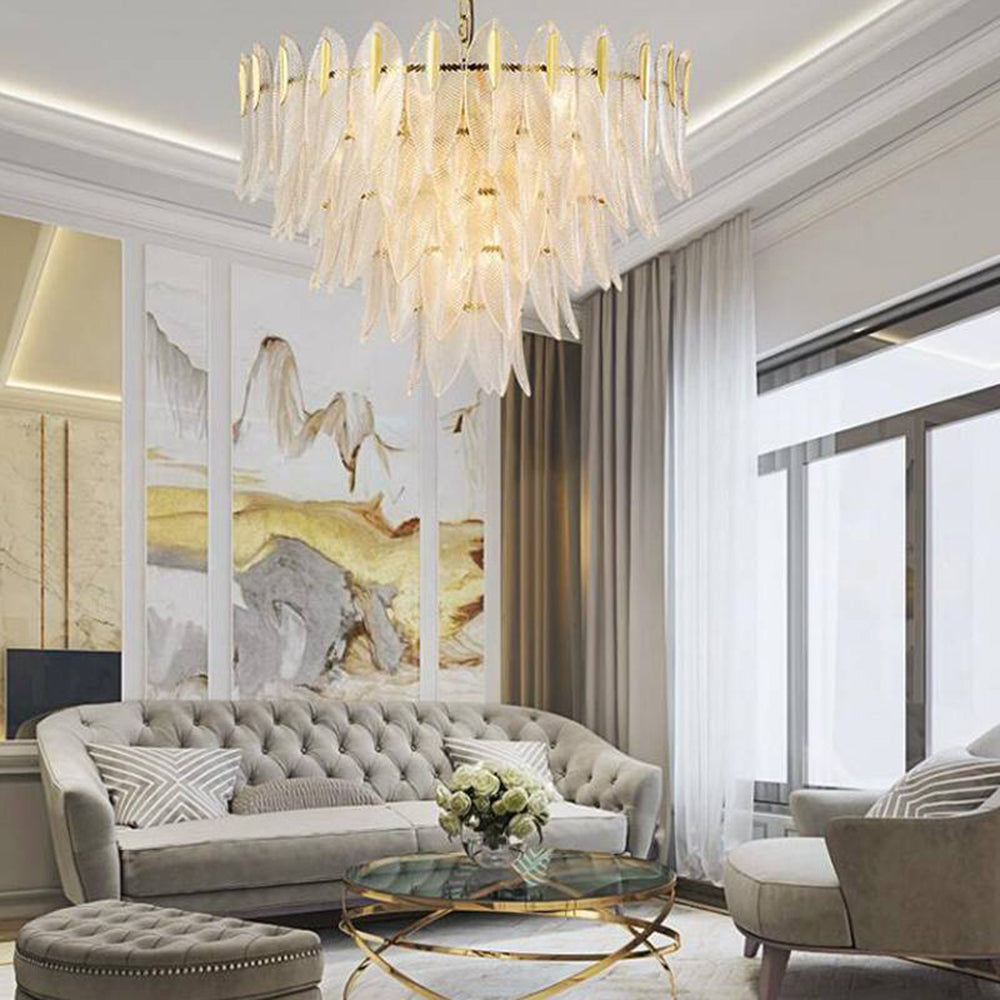 Aura Chandelier Modern Golden Feather Living Room Bedroom