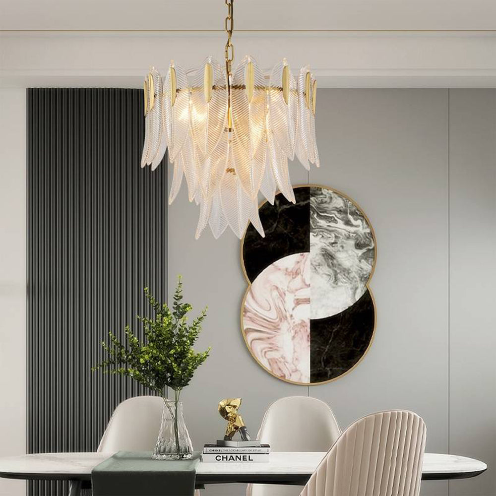 Aura Chandelier Modern Golden Feather Living Room Bedroom