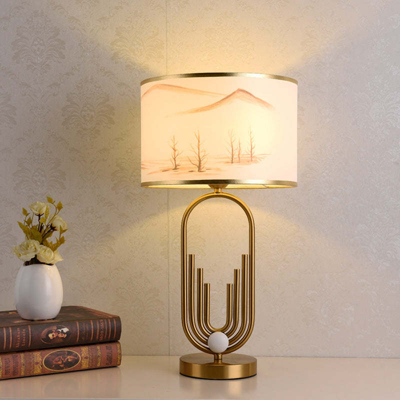 Mode Table Lamp Landscape Metal Fabric Bedroom Living Room