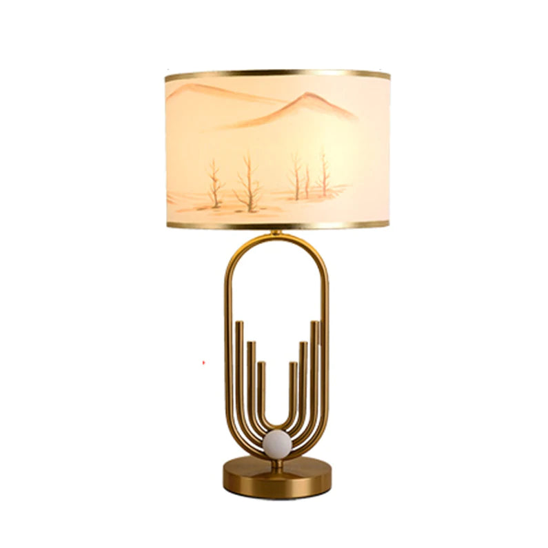 Mode Table Lamp Landscape Metal Fabric Bedroom Living Room