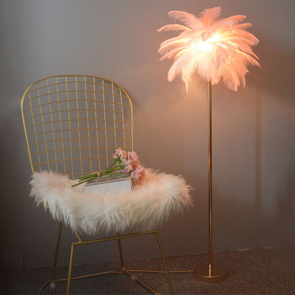 Yono Floor Lamp Modern Metal Stand Ostrich Feather Natural Living Room