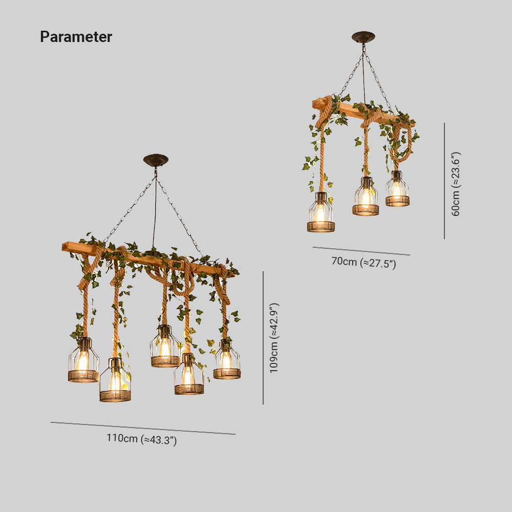 Noncu Pendant Light Wooden Beam Farmhouse Vintage Cage Living Room