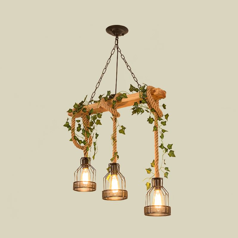 Noncu Pendant Light Wooden Beam Farmhouse Vintage Cage Living Room