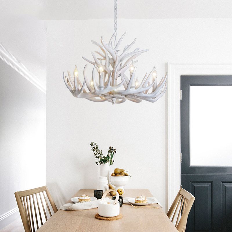 Aura Chandelier Rustic Horn Metal Resin Dining Room Living Room