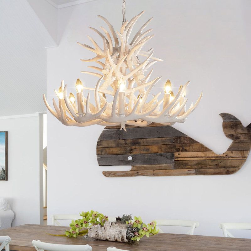 Aura Chandelier Rustic Horn Metal Resin Dining Room Living Room
