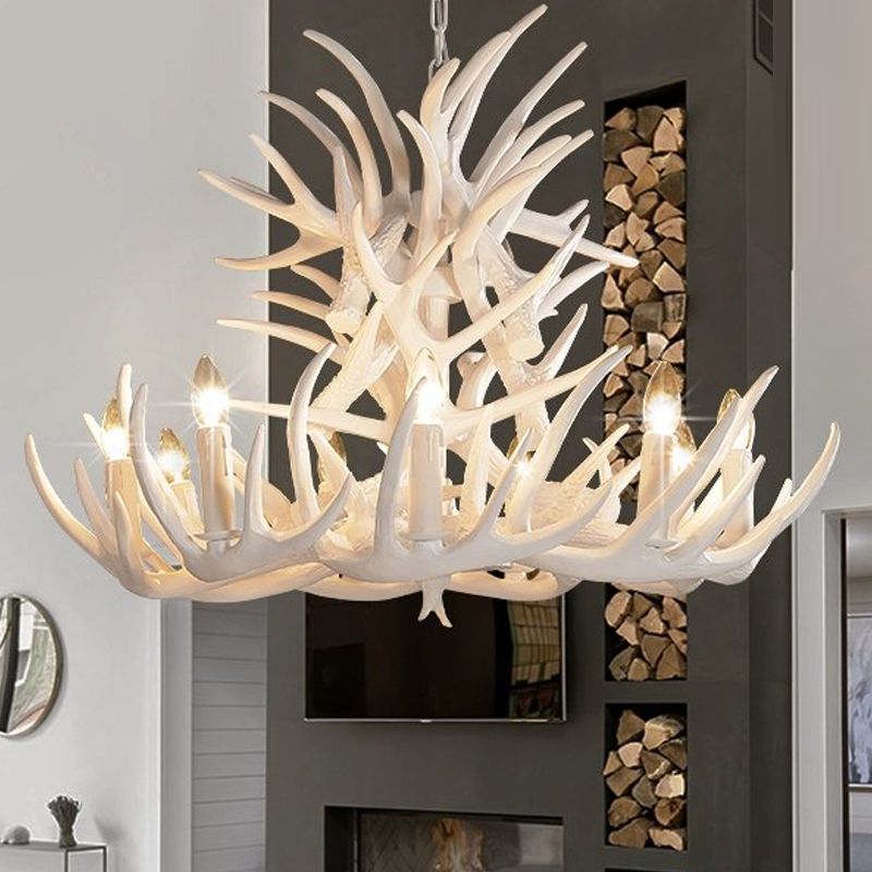 Aura Chandelier Rustic Horn Metal Resin Dining Room Living Room