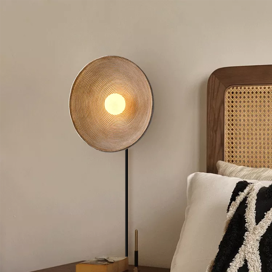 Noncu Wall Lamp Indoor Round Modern Wood Bedroom Living Room