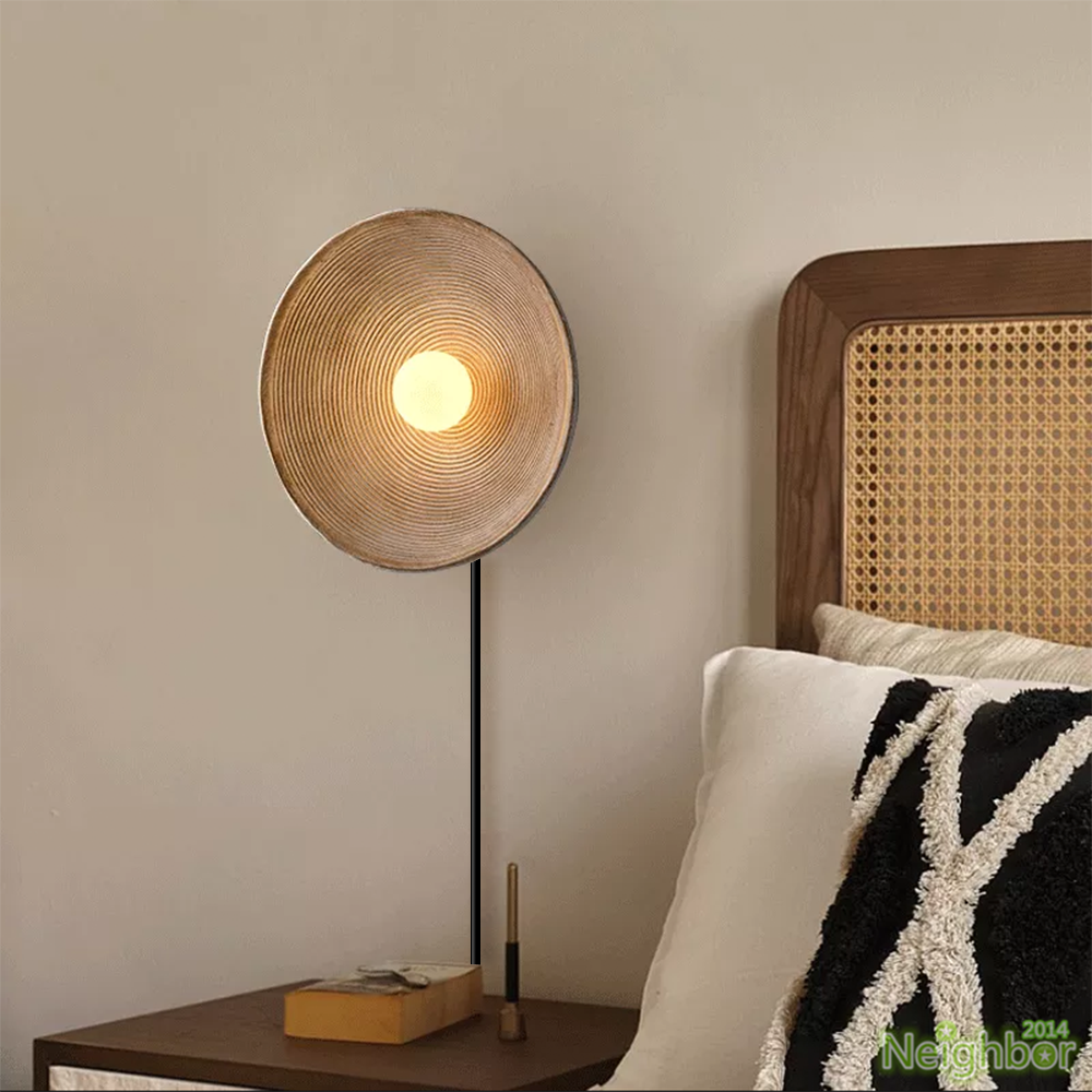 Noncu Wall Lamp Indoor Round Modern Wood Bedroom Living Room