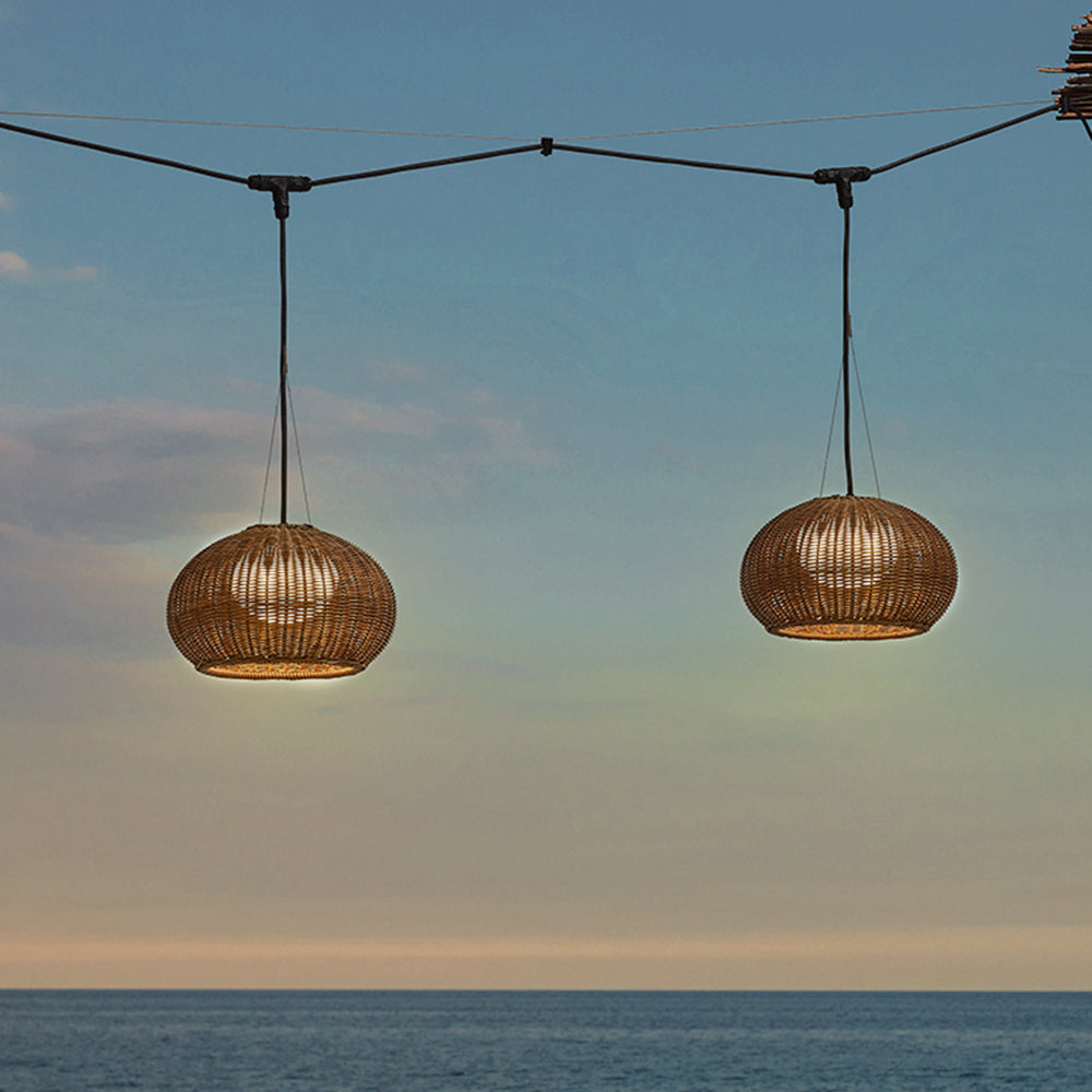 Noncu Pendant Light Retro Lantern Bamboo Acrylic Acrylic Outdoor