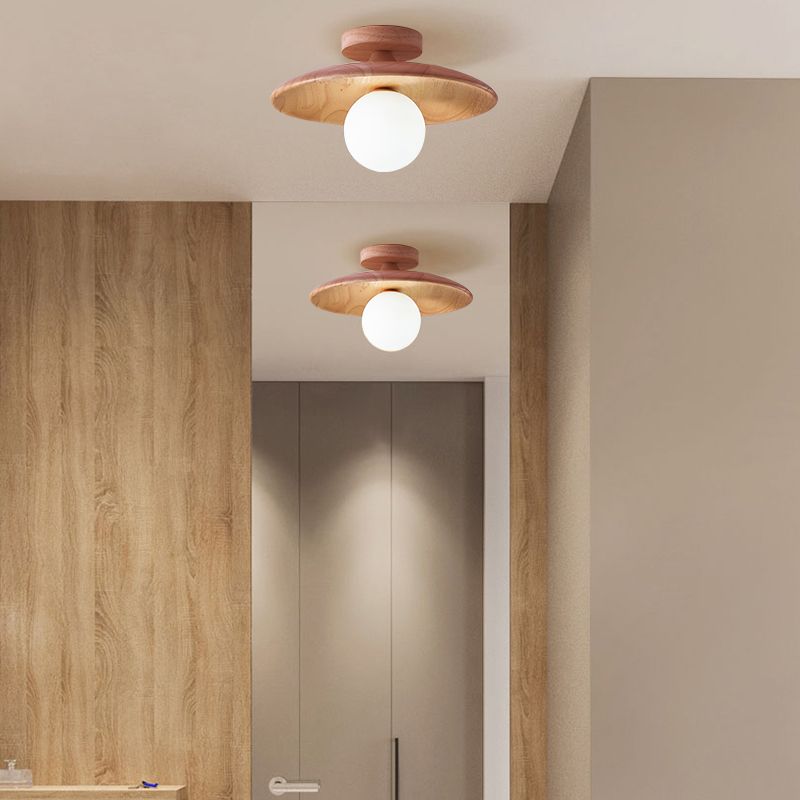 Mode Flush Mount Ceiling Light Natural Walnut Wood Kitchen