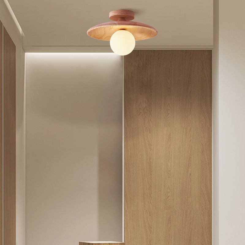 Mode Flush Mount Ceiling Light Natural Walnut Wood Kitchen