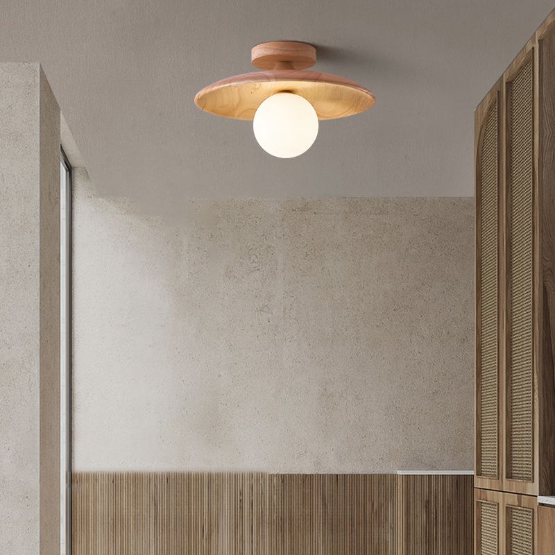Mode Flush Mount Ceiling Light Natural Walnut Wood Kitchen