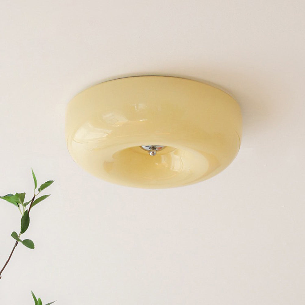 Halo Flush Mount Ceiling Light Single Project Bedroom Glass Cream