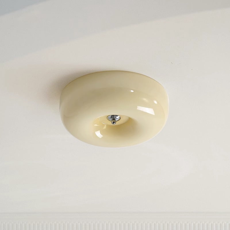 Halo Flush Mount Ceiling Light Single Project Bedroom Glass Cream