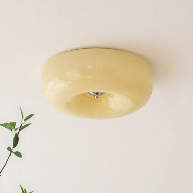 Halo Flush Mount Ceiling Light Single Project Bedroom Glass Cream