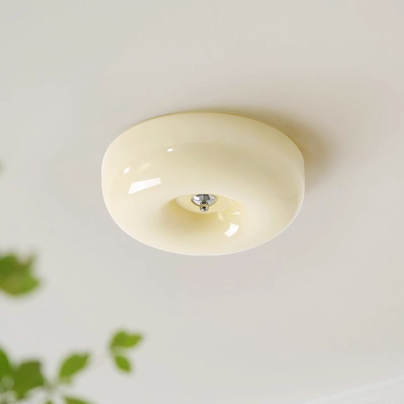 Halo Flush Mount Ceiling Light Single Project Bedroom Glass Cream