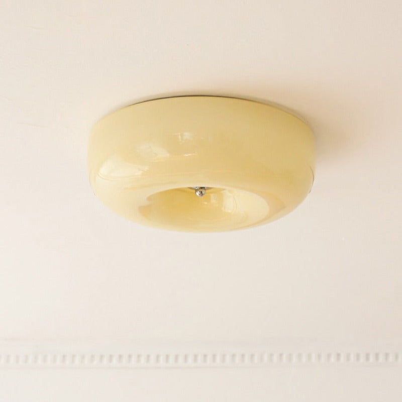 Halo Flush Mount Ceiling Light Single Project Bedroom Glass Cream