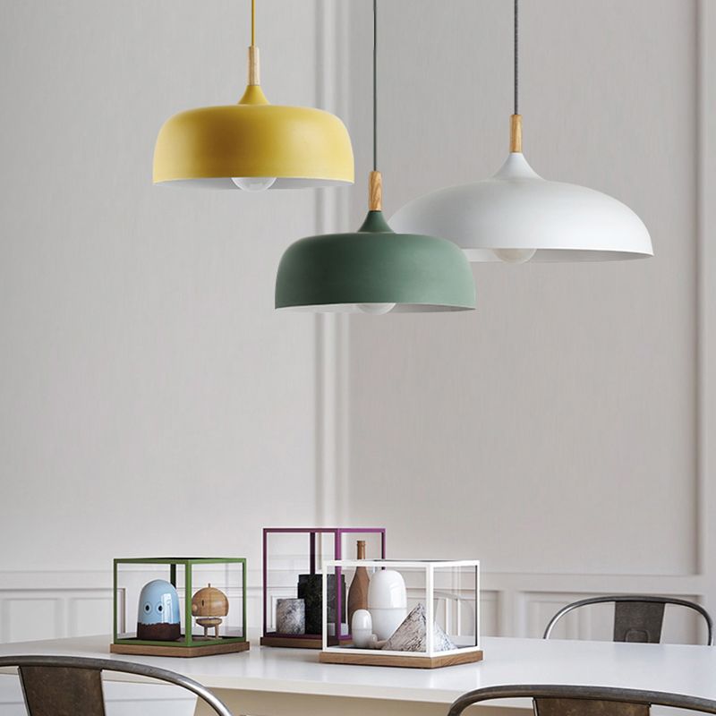 Halo Pendant Light Modern Dome Macaron Metal Dining Room