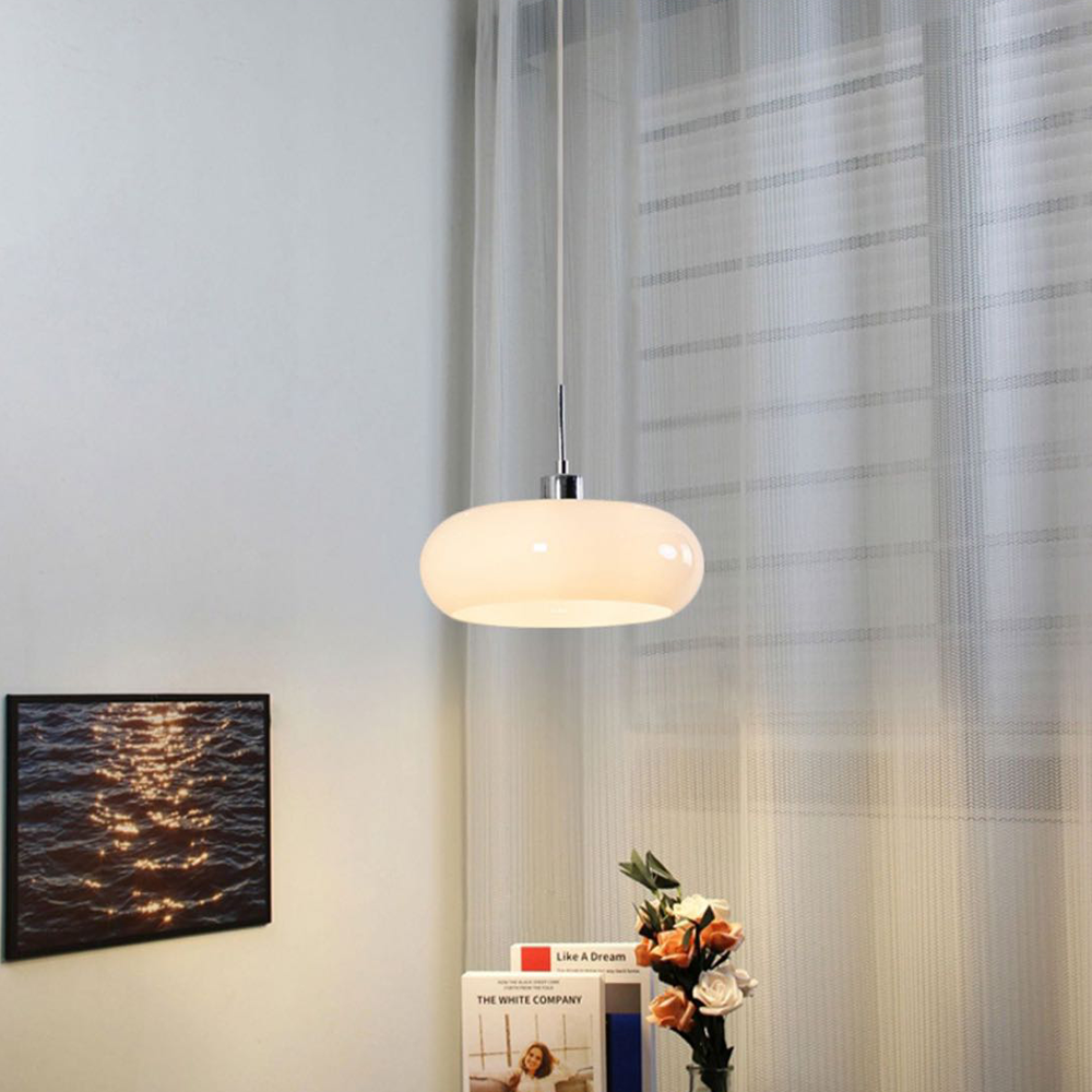 Halo Pendant Light Retro Bread Shape Glass Dinning Room Living Room
