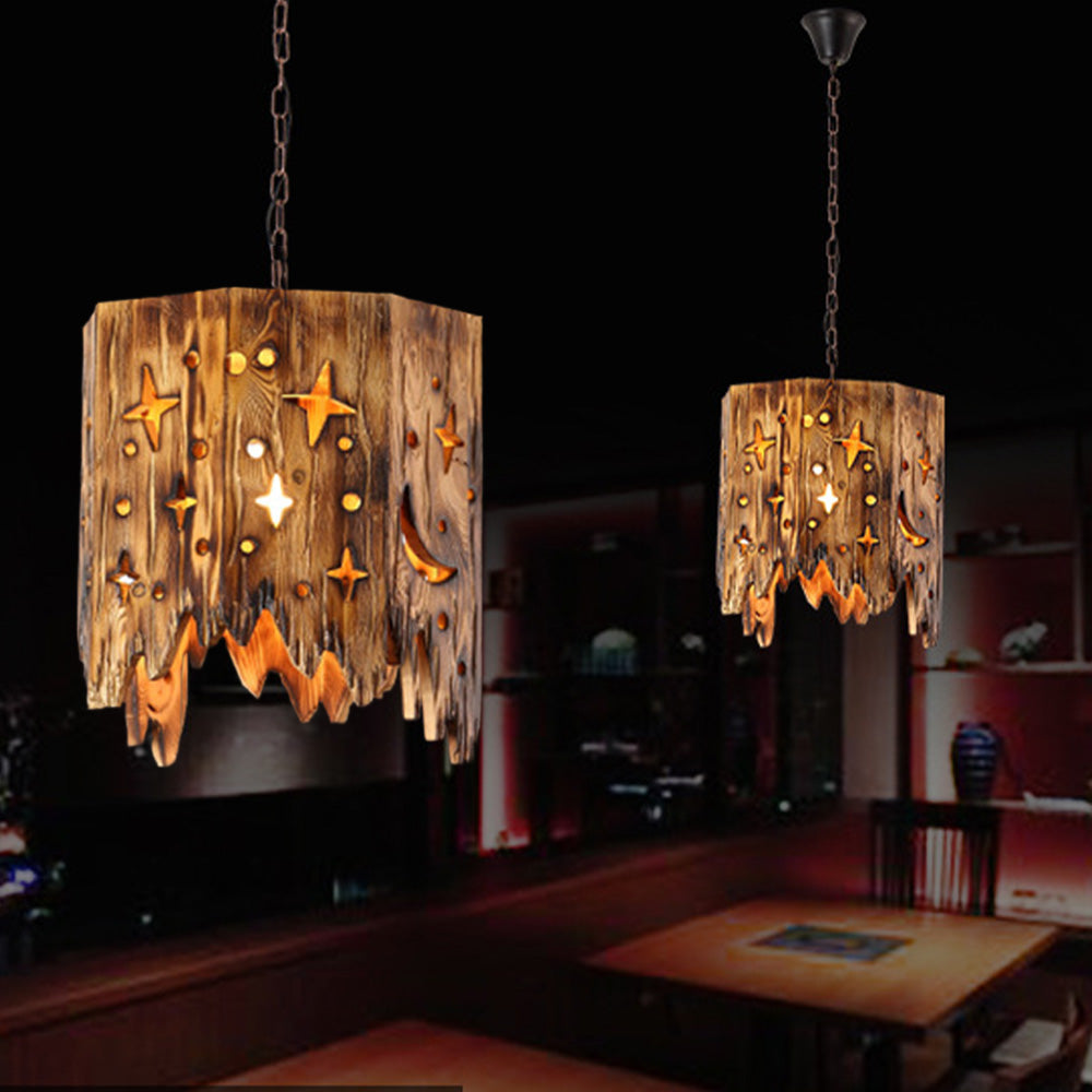 Noncu Pendant Light Retro Metal Wood Stars Living Room